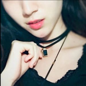 Black Velvet, Green Crystal Black Choker.  J216